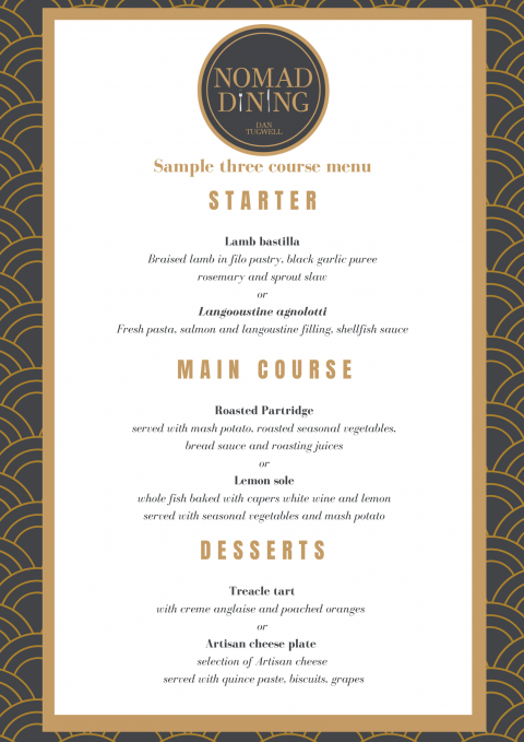 Private dining catering sample menu north devon